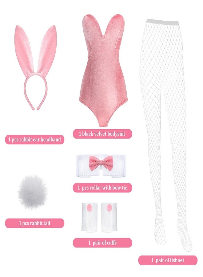 Cozypower Anime Women Velvet Bunny Costume Valentine's Day Outfit Suit Stockings Rabbit Headband Bow Tie Cosplay(Pink,S) - Image 4